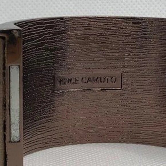 Vince Camuto Pyramid Leather Covered Bronze Bangle - Picture 3 of 8